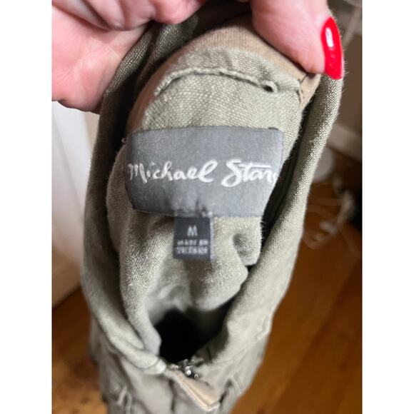 Michael Stars soft olive green 100% linen military style zip button jacket M - Picture 6 of 6